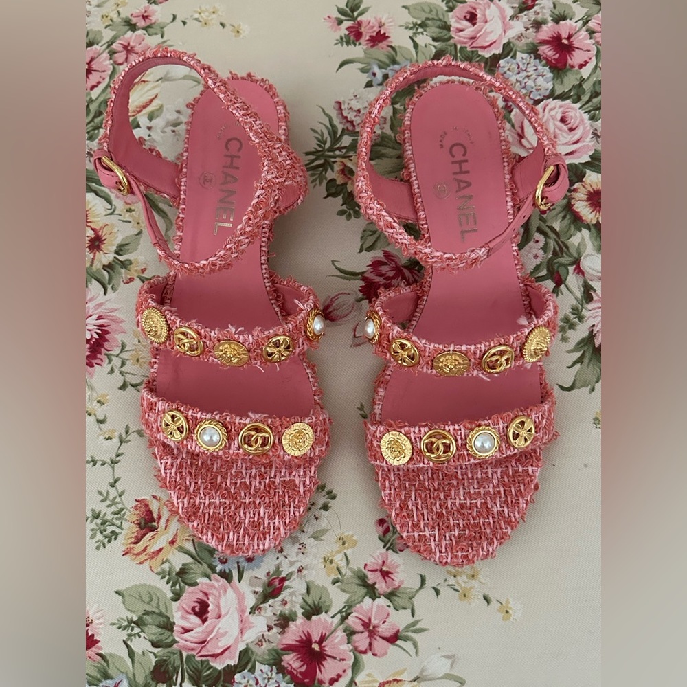 Authentic Chanel Sandals in Cotton Tweed.